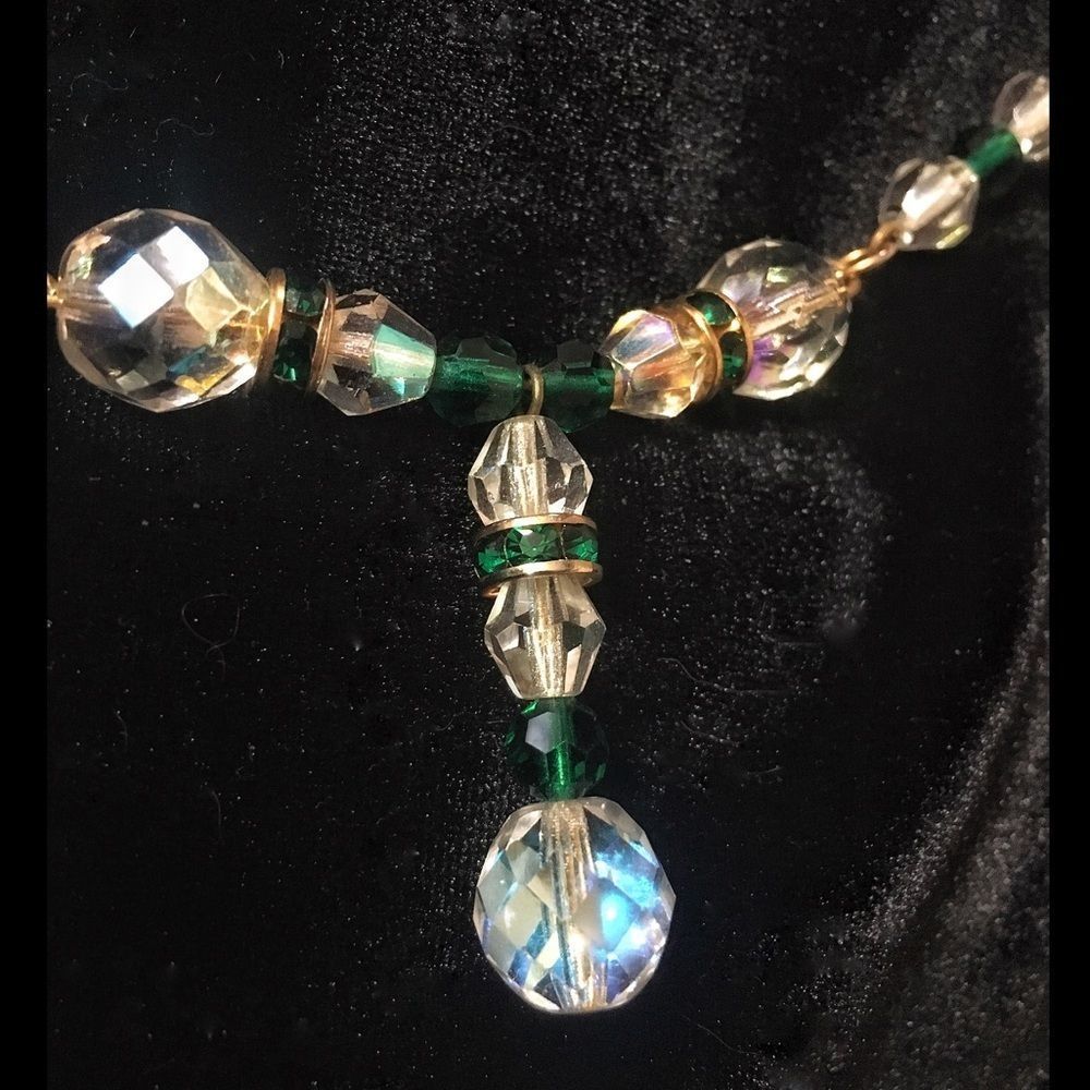 Vintage Crystal & Emerald Old Hollywood Necklace - Picture 7 of 8